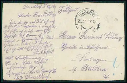 Foto AK 1. WK Düsseldorf Pionier Eisenbahn Regiment 2 - Feldpost 1915 Info Rücks