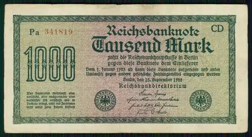 11x - alte Reichsbanknote 1000 Mark - Deutsches Reich - 1922
