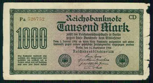 11x - alte Reichsbanknote 1000 Mark - Deutsches Reich - 1922