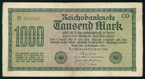 11x - alte Reichsbanknote 1000 Mark - Deutsches Reich - 1922