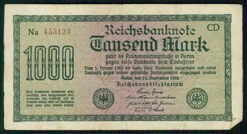 11x - alte Reichsbanknote 1000 Mark - Deutsches Reich - 1922