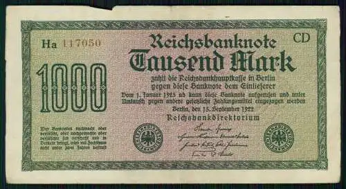 11x - alte Reichsbanknote 1000 Mark - Deutsches Reich - 1922