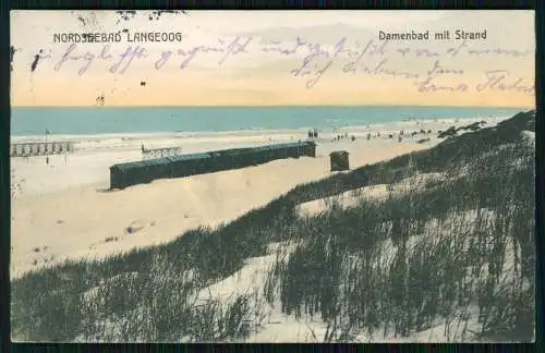 AK Nordseebad Langeoog Ostfriesland Damenbad mit Strand 1913 gelaufen