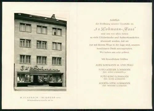 Foto Werbung Brief - Mönchengladbach 3 x Lohmann-Haus - 1954 Hindenburgstraße
