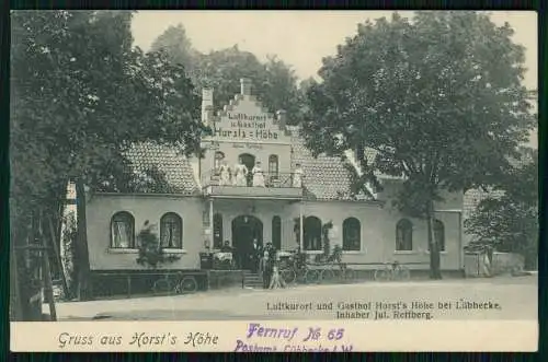 AK Oberdorf Lübbecke Hüllhorst Gasthof Horsts Höhe J. Rettberg 1908 gelaufen