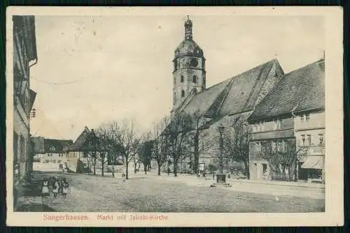 AK Sangerhausen am Südharz, Markt mit Jakobi-Kirche 1915 Feldpost Bahnpost gel.