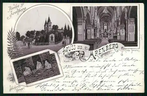 Litho Arenberg Koblenz Dominikanerinnen Kloster Innen Außen der Kirche 1906 gel.