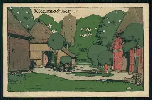 AK Künstler Stein-Zeichnung Bauernhof in Niedersachsen 1940 Feldpost gelaufen