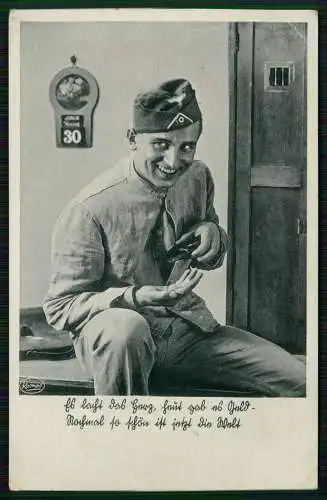 AK Wehrmacht Soldat Es lacht das herz heut gab es Geld ... 1936 von Stettin gel.