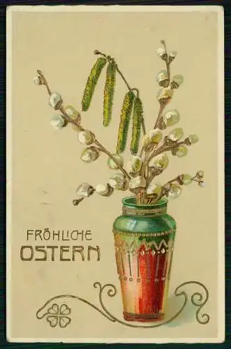 AK Präge - Fröhliche Ostern - Vase mit Weidenkätzchen - 1910 gelaufen