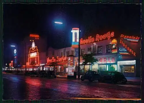 AK Hamburg-St. Pauli, Reeperbahn bei Nacht, mit Moulin Rouge VW Käfer Volkswagen