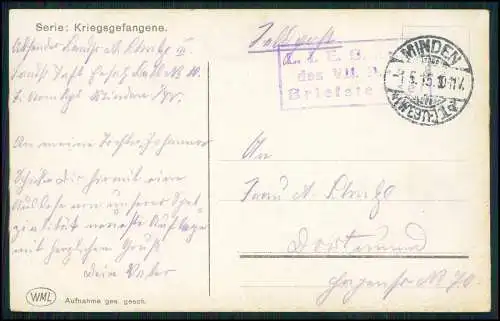 AK 1. WK - Gefangene Engländer Kriegsjahr 1914-1915 - Feldpost Minden Weser gel.