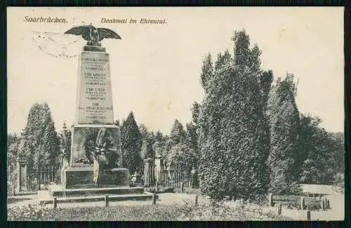 AK Saarbrücken - Denkmal der 53er im Ehrental Soldatenfriedhof - 1916 Feldpost