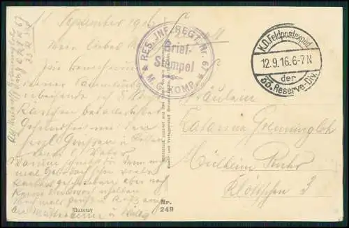 AK 1. WK - Muzeray Meuse Grand Est  -33 Div. I.R. Rgt. 67 MG -Feldpost 09. 1916