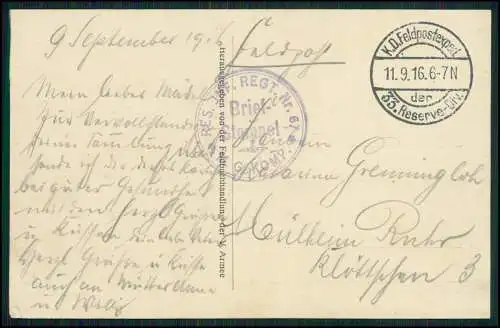 AK 1. WK - Briey Etapp. Kommandantur -33 Div. I.R. Rgt. 67 MG -Feldpost 09. 1916