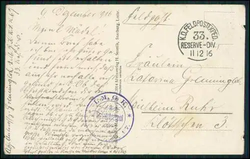 AK 1. WK - Halloville Meurthe - 33 Div. I.R. Rgt. 67 MG - Feldpost 12. 1916