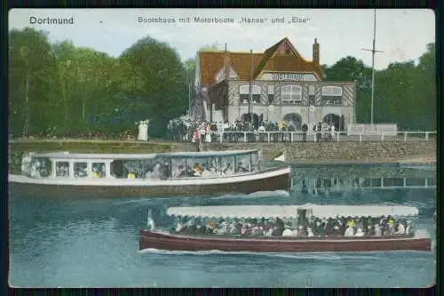 AK - Dortmund - Bootshaus mit Motorboote Hansa und Else - 1910
