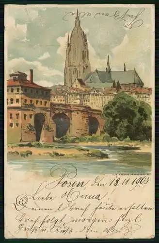 AK Litho - Frankfurt am Main Dom alte Brücke - von Poznań Posen 1903 gelaufen