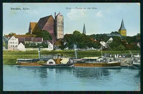 AK - Verden Partie an der Aller - Raddampfer Preußen und Boote - 1915 gelaufen
