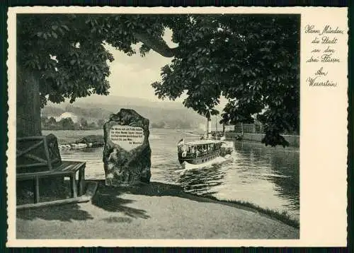 AK - Gasthaus-Weserstein in Hann. Münden - Blick auf Weserstein und Dampfer 1936