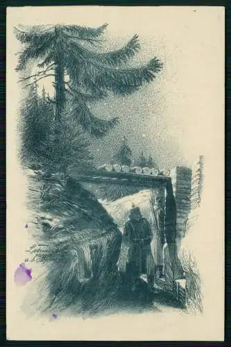 AK 1. WK - Nachtwacht im Schützengraben - sign. Lahmer Ostfront - 1916 Feldpost