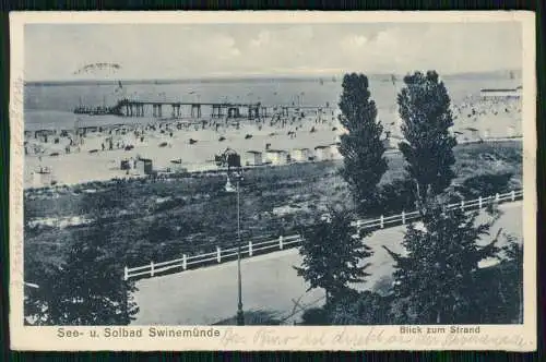 AK - Świnoujście Swinemünde Pommern - Blick auf Strand und Seebrücke - 1931 gel.