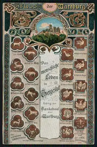 Künstler-Ansichtskarte Eisenach Wartburg - das menschliche Leben in Tiergestalt