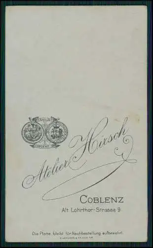 CDV Foto Soldat in Uniform Säbel - Atelier Hirsch KOBLENZ Alt-Löhrthor-Strasse 9