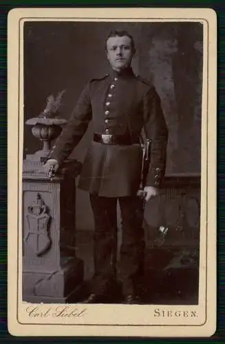 CDV Foto Soldat mit Seitengewehr - Fotografie Carl Siebel - Siegen