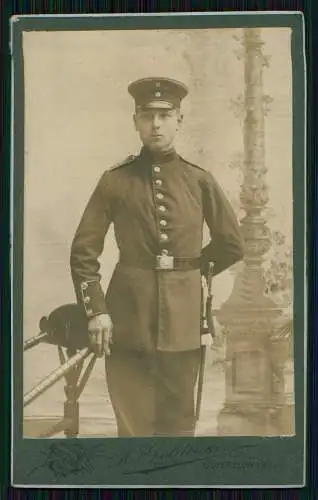 CDV Foto Soldat mit Seitengewehr - Fotografie Atelier Goldbecker Gütersloh