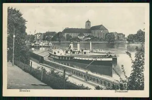 AK - Wrocław Breslau Schlesien - Dampfer am Ufer mit Blick zur Dominsel
