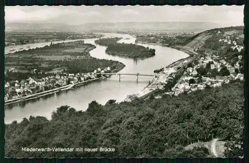 Echt Foto AK - Niederwerth Vallendar mit neuer Brücke Rheininsel -Karte gelaufen