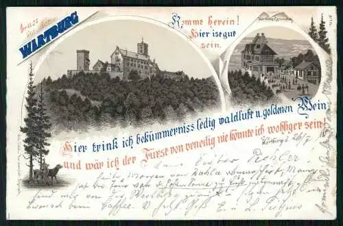 AK - Lithographie Wartburg - Totalansicht Wartburg-Restauration - 1897 gelaufen