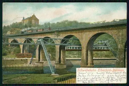 AK Elberfeld-Barmen Schwebebahn - 3 Bahnen an der Sonnborner Brücke - 1904 gel.
