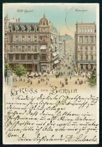 AK Lithographie Berlin Cafe Bauer und Kranzler Unter den Linden - 1898 gelaufen