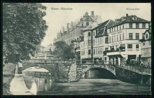 AK Hann. Münden - Werrapartie mit Blick auf Weser-Cafe - gelaufen 1924