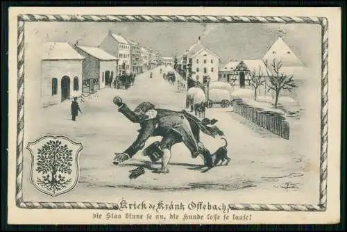 AK Wappen Offenbach am Main - Krick de Kränk Hund beißt in Hosenbein - 1917 gel.