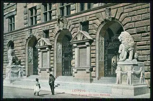 AK Leipzig in Sachsen - Neues Rathaus Außenansicht Haupteingang - 1911 gelaufen