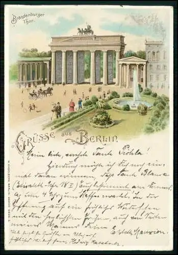 AK Berlin Lithographie - Brandenburger Tor - Verlag Hagelsberg 1898 gelaufen