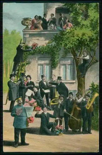 AK Feierlichkeit Fröhlich Musikanten Herren singen Damen feiern - 1916 gelaufen