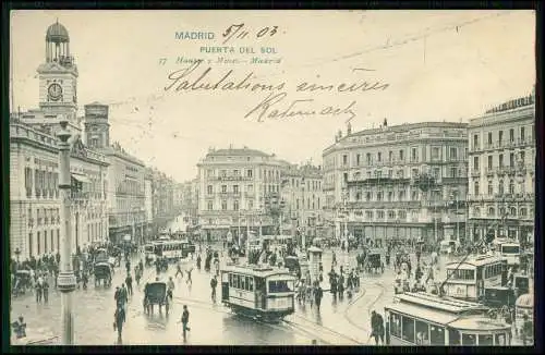 AK - MADRID Spanien - PUERTA DEL SOL. TRANVÍAS. HAUSER Y MENET-  1903 gelaufen