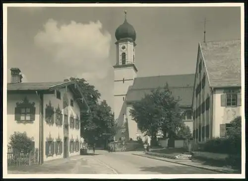 Großes Foto 25x18cm- Oberammergau Oberbayern - Blick in die Ettalerstraße Kirche
