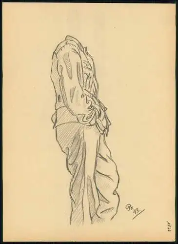 2x Kriegs-Zeichnung 30x21cm - Chris Porschen sign. - Soldat Wehrmacht 1943