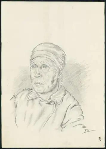 Kriegs-Zeichnung 30x21cm - Chris Porschen sign. - Volkstypen Russland Polen 1943