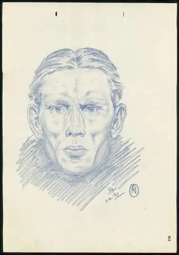 Kriegs-Zeichnung 30x21cm - Chris Porschen sign. - Volkstypen Russland Polen 1943