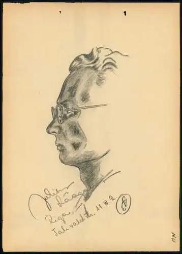 Kriegs-Zeichnung 30x21cm - Chris Porschen sign. - Portrait Riga Lettland 1943