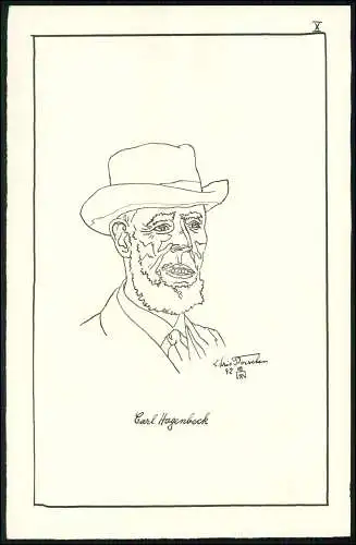 Zeichnung Tusche 25x16cm - Chris Porschen sign. - Porträt Carl Hagenbeck - 1942