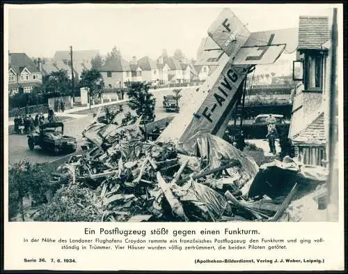 Apotheken-Bilderdienst 24x18 cm -London franz. Postflugzeug gegen  Funkturm 1934