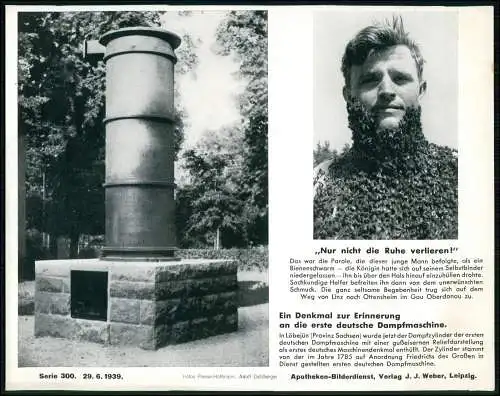 Apotheken-Bilderdienst 24x18cm Denkmal Erinnerung 1. deutsche Dampfmaschine 1939