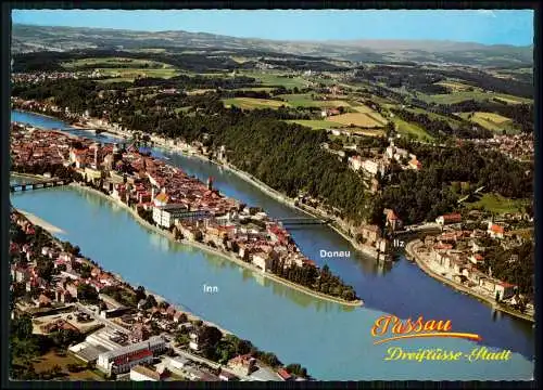 Luftbild-Panorama PASSAU Dreiflüsse an der Mündung des Inn und Ilz in die Donau